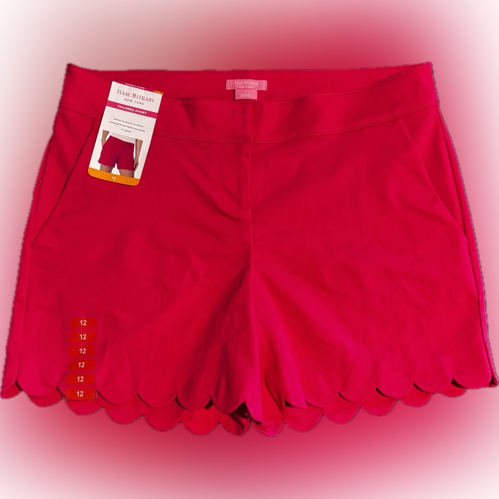 NWT Isaac Mizrahi NY Pink Fuchsia Scalloped Hem Tailored Shorts Size 12